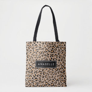 Leopard Print, Spots, Brown Leopard, Your Name Tote Bag