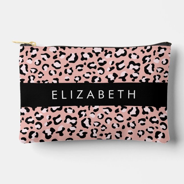 Leopard Print, Spots, Pink Leopard, Your Name Accessory Pouch (Front)