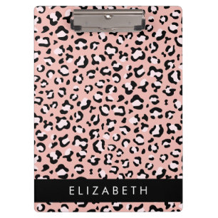 Leopard Print, Spots, Pink Leopard, Your Name Clipboard