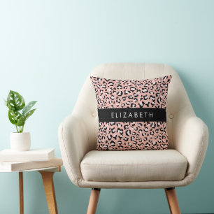 Leopard Print, Spots, Pink Leopard, Your Name Cushion