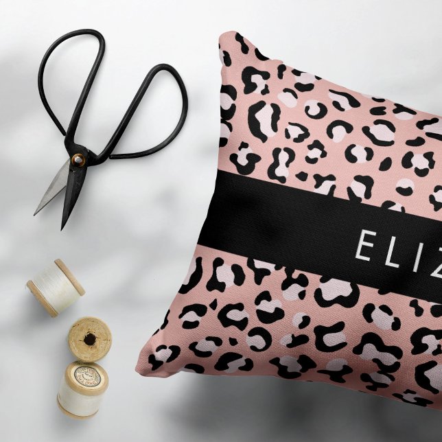 Leopard Print, Spots, Pink Leopard, Your Name Decorative Cushion (Creator Uploaded)