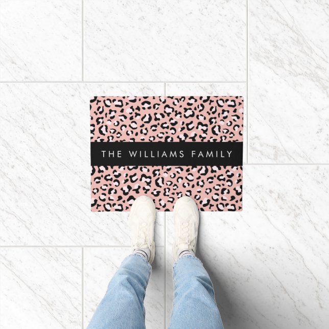 Leopard Print, Spots, Pink Leopard, Your Name Doormat (Indoor)