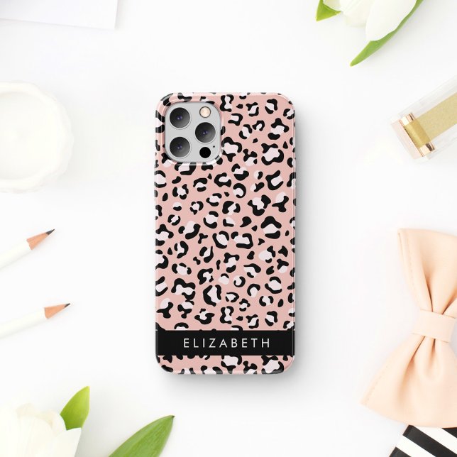 Leopard Print, Spots, Pink Leopard, Your Name iPhone 16 Case (Creator Uploaded)