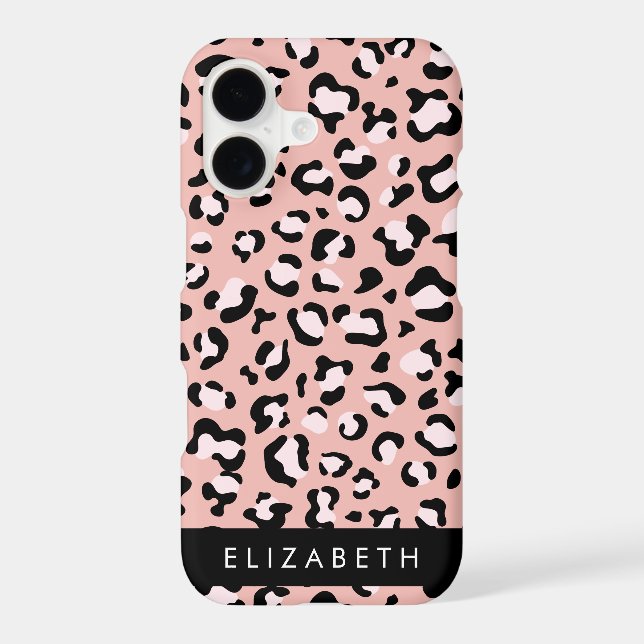 Leopard Print, Spots, Pink Leopard, Your Name iPhone Case (Back)