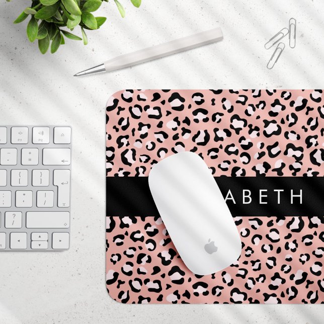 Leopard Print, Spots, Pink Leopard, Your Name Mouse Mat (Creator Uploaded)