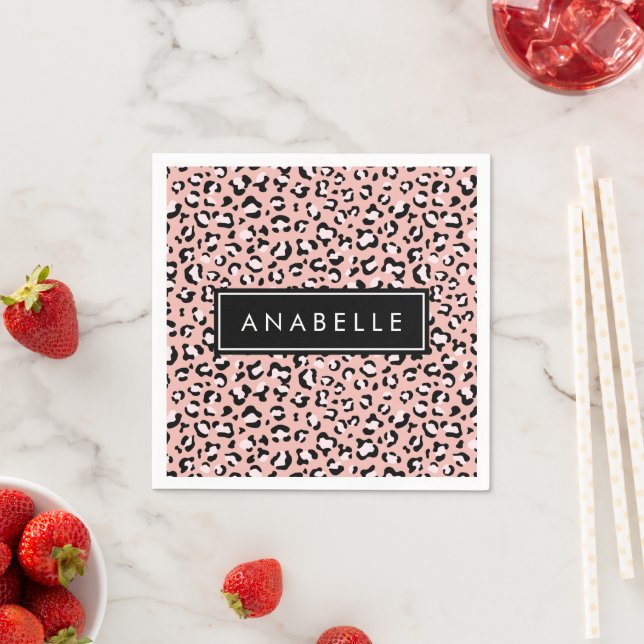 Leopard Print, Spots, Pink Leopard, Your Name Napkin (Insitu)