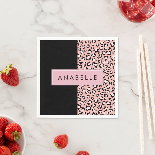 Leopard Print, Spots, Pink Leopard, Your Name Napkin (Insitu)