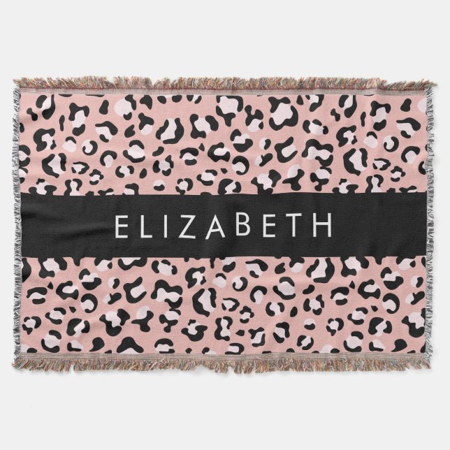 Leopard Print, Spots, Pink Leopard, Your Name Throw Blanket (Front)