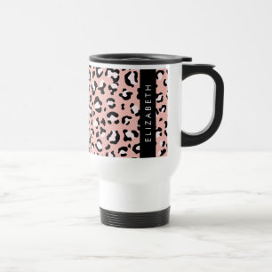 Leopard Print, Spots, Pink Leopard, Your Name Travel Mug