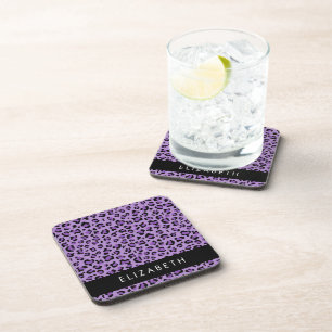 Leopard Print, Spots, Purple Leopard, Your Name Coaster