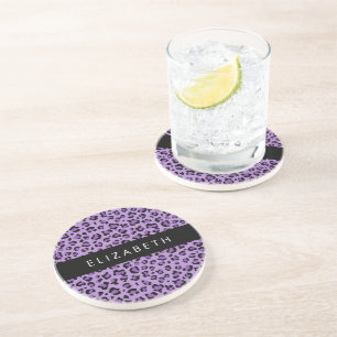 Leopard Print, Spots, Purple Leopard, Your Name Coaster