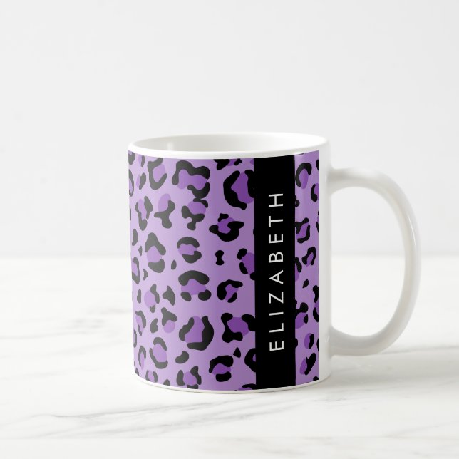 Leopard Print, Spots, Purple Leopard, Your Name Coffee Mug (Right)