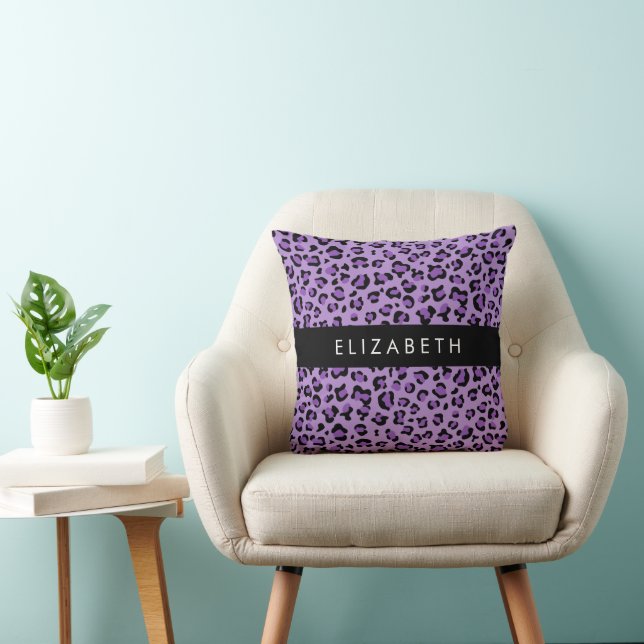 Leopard Print, Spots, Purple Leopard, Your Name Cushion (Chair)