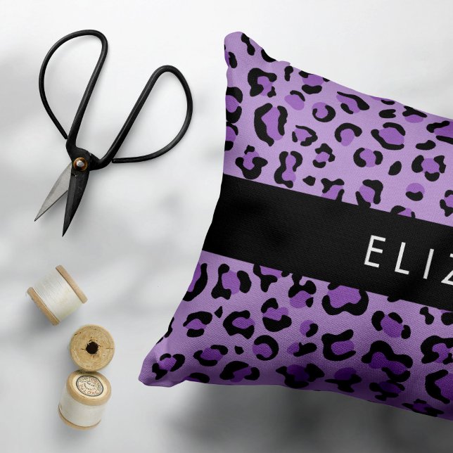 Leopard Print, Spots, Purple Leopard, Your Name Decorative Cushion (Creator Uploaded)