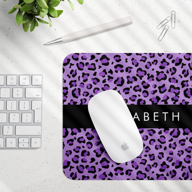 Leopard Print, Spots, Purple Leopard, Your Name Mouse Mat (Creator Uploaded)