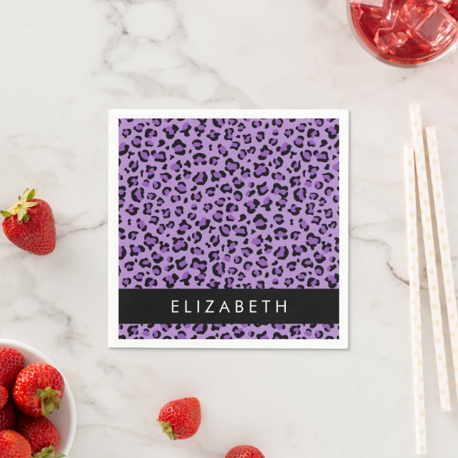 Leopard Print, Spots, Purple Leopard, Your Name Napkin (Insitu)