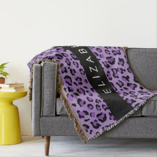 Leopard Print, Spots, Purple Leopard, Your Name Throw Blanket