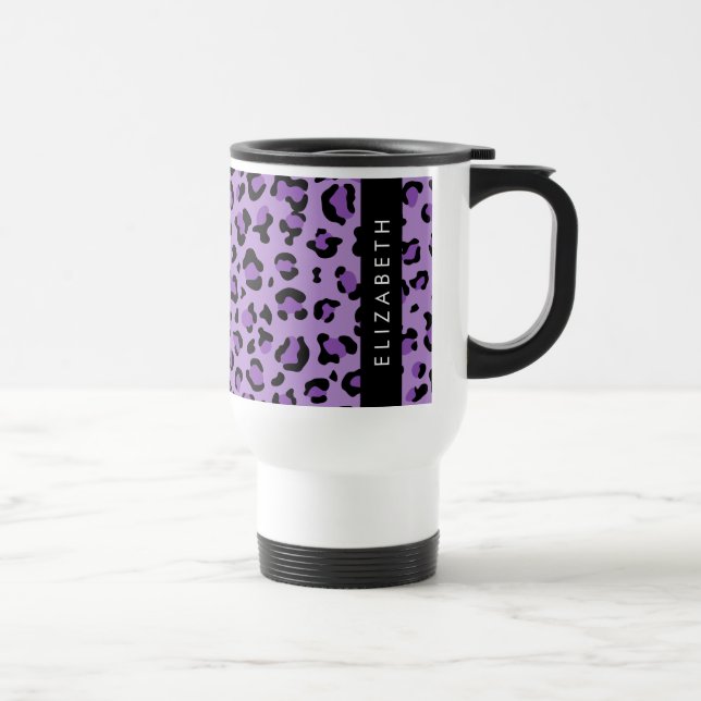 Leopard Print, Spots, Purple Leopard, Your Name Travel Mug (Right)