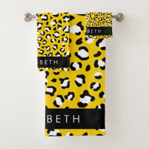 Leopard Print, Spots, Yellow Leopard, Your Name Bath Towel Set