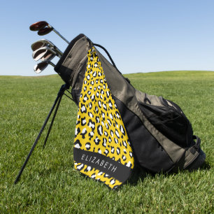Leopard Print, Spots, Yellow Leopard, Your Name Golf Towel