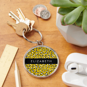Leopard Print, Spots, Yellow Leopard, Your Name Key Ring