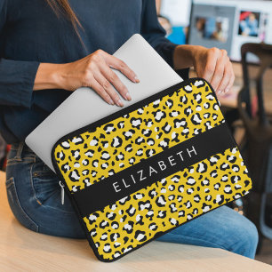 Leopard Print, Spots, Yellow Leopard, Your Name Laptop Sleeve