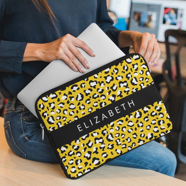Leopard Print, Spots, Yellow Leopard, Your Name Laptop Sleeve (Creator Uploaded)