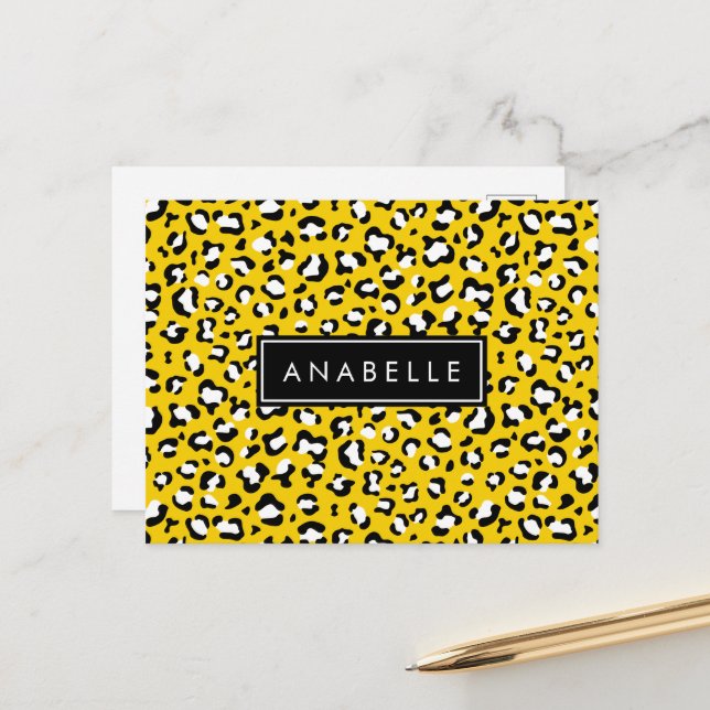 Leopard Print, Spots, Yellow Leopard, Your Name Postcard (Front/Back In Situ)