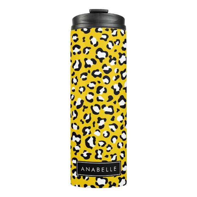 Leopard Print, Spots, Yellow Leopard, Your Name Thermal Tumbler (Front)