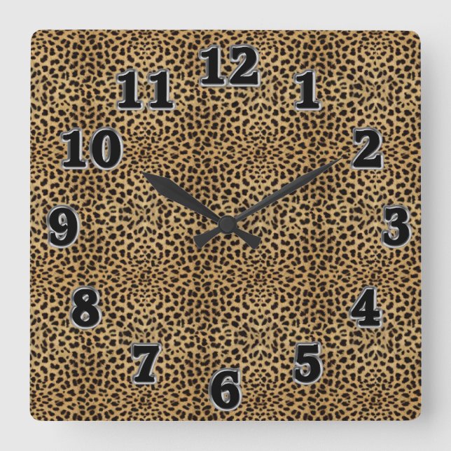 Leopard Print Square Wall Clock (Front)