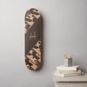 Leopard Print Striped Personalised Monogram Name Skateboard