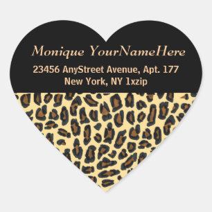 Leopard Print Stylish Return Address Heart Sticker