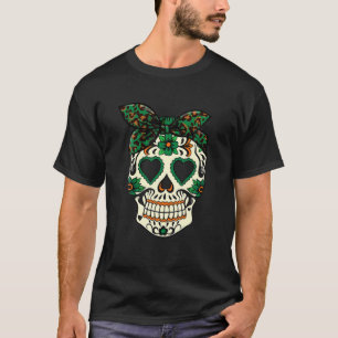 Leopard Print Sugar Skull , Irish Women St Patrick T-Shirt
