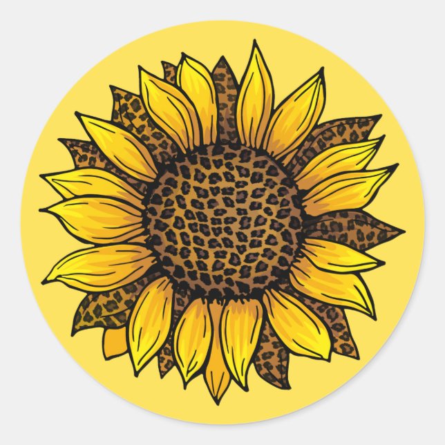 Leopard Print Sunflower Classic Round Sticker (Front)