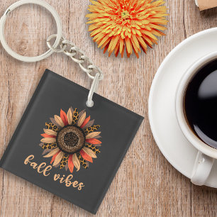 Leopard Print Sunflower Fall Vibes Boho Acrylic Key Ring