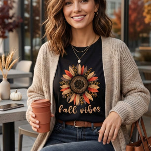 Leopard Print Sunflower Fall Vibes Western Boho T-Shirt