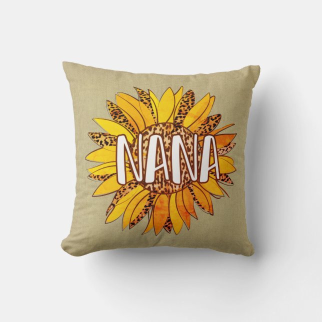 Leopard Print Sunflower MOM Throw Pillow (Front)