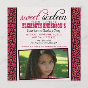 Leopard Print Sweet 16 Party Invitation (hot pink)