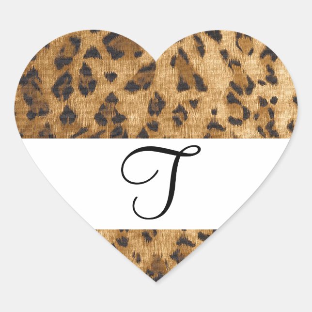 Leopard Print T monogram initials merchandise Heart Sticker (Front)