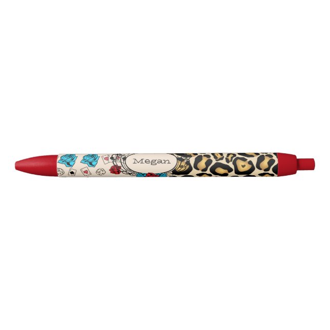 Leopard Print, Tattoo Style Black Ink Pen (Front)