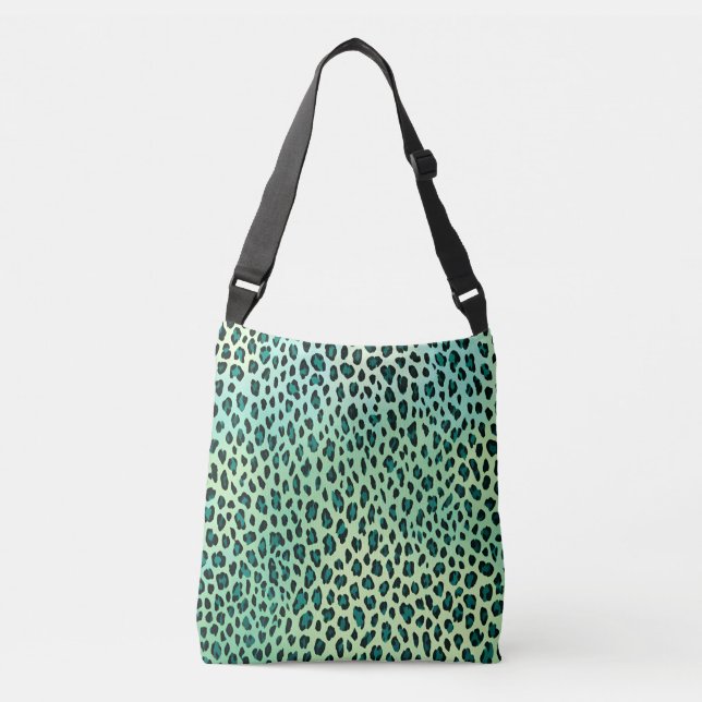 Leopard Print Teal Blue Green Animal Print Crossbody Bag (Front)