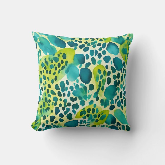 Leopard Print Teal Blue Green Animal Print Cushion (Front)