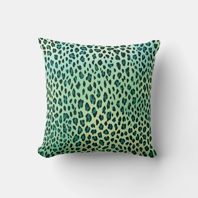 Leopard Print Teal Blue Green Animal Print Cushion (Front)