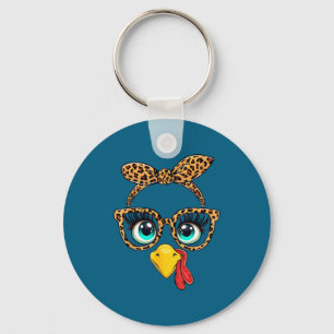Leopard Print Thanksgiving Funny Turkey Face Gles Key Ring