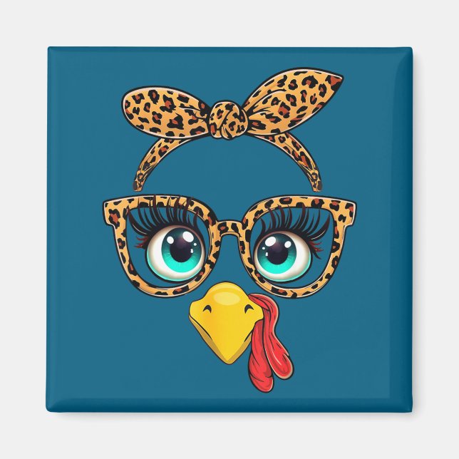 Leopard Print Thanksgiving Funny Turkey Face Gles  Magnet (Front)