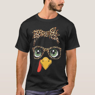 Leopard Print Thanksgiving Turkey Face Glasses T-Shirt