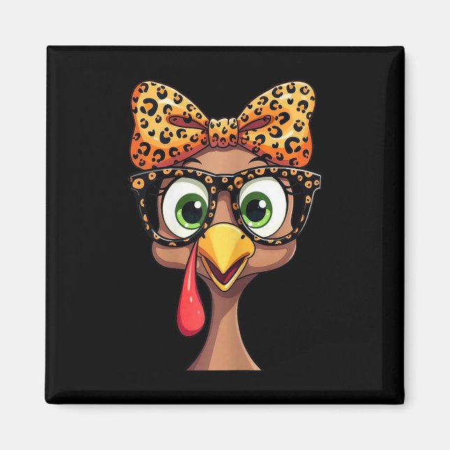 Leopard Print Thanksgiving Turkey Face Gles  Magnet (Front)