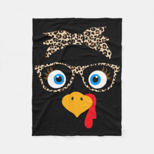 Leopard Print Thanksgiving Turkey Face Gles Women Fleece Blanket