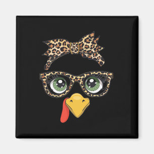 Leopard Print Thanksgiving Turkey Face Gles Women Magnet