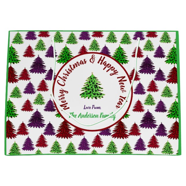Leopard Print Trees Merry Christmas & New Year  Large Gift Bag (Front)